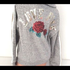 PINK lace up bling rose sweatshirt
